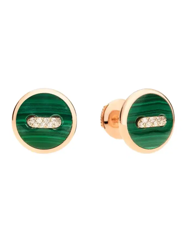 18K Rose Gold Dot Malachite Earrings 18K Rose Gold Dot Malachite Earrings