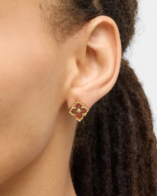 Opera Tulle Button Earrings with Red Enamel