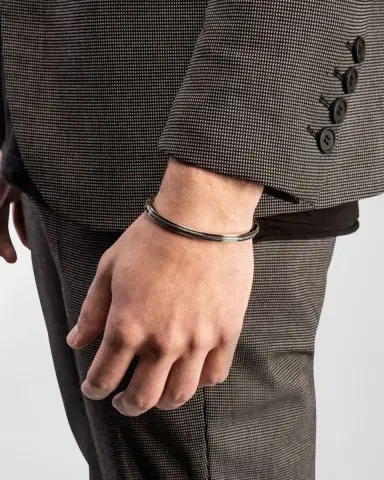 Marco Dal Maso Men 's Acies Thin Bangle Bracelet, Silver | Thumbnail 2