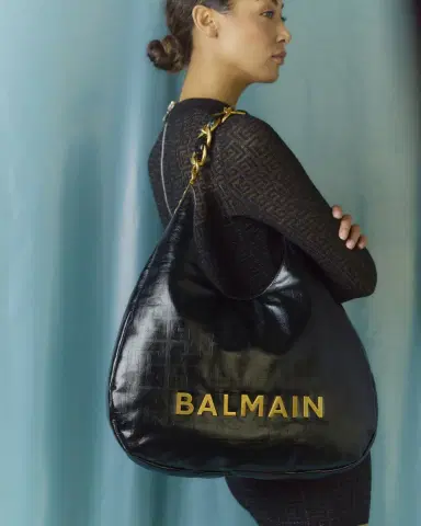 Balmain 1945 Hobo Bag in Monogram Crinkled Leather | Thumbnail 4