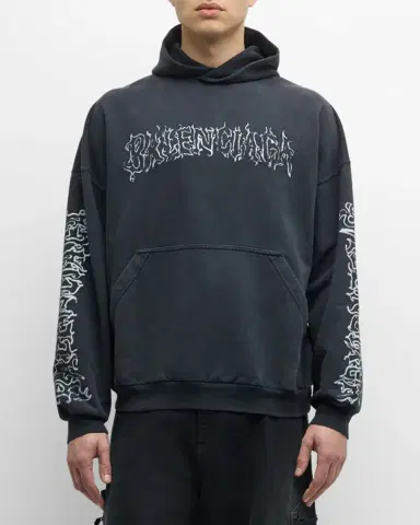 Balenciaga Men 's Metal Outline Logo Hoodie | Thumbnail 2