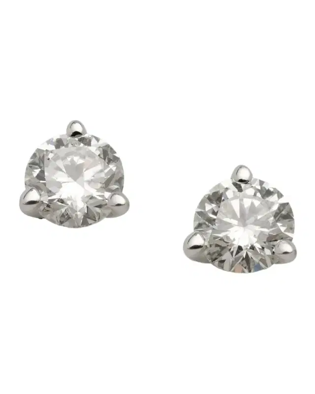 18K White Gold 3-Prong Round Diamond Martini Stud Earrings, 0.75tcw,, 0.180"L / 0.18 W