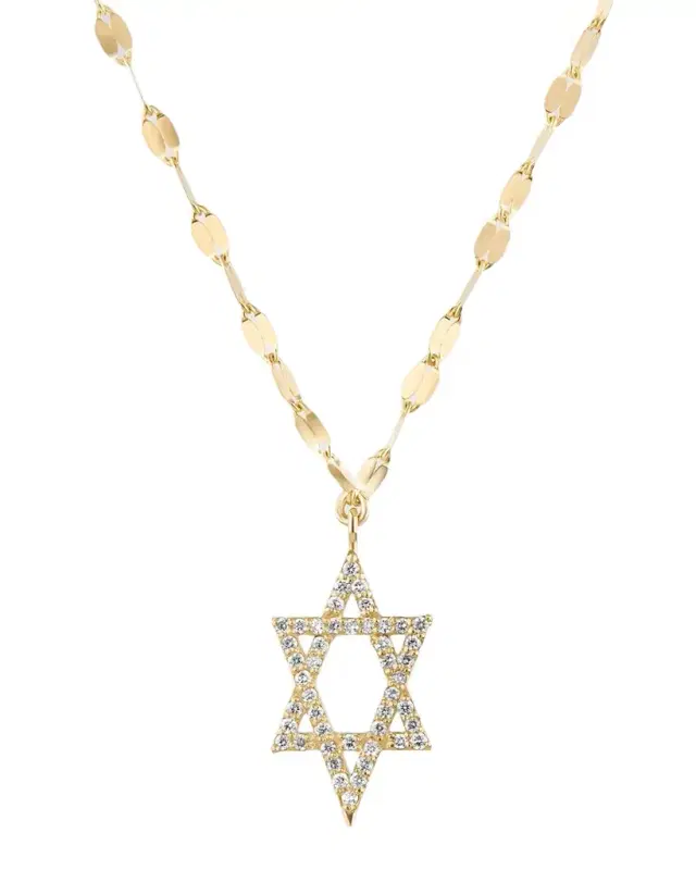 14K Gold Flawless Star of David Pendant Necklace with Jump Ring, 16-18"L