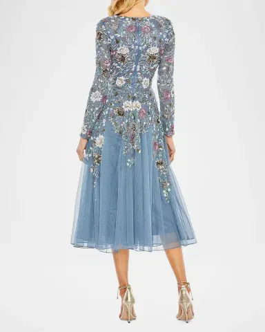 Mac Duggal Floral Beaded Mesh Midi Dress | Thumbnail 2