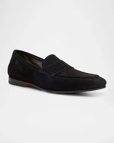 Santoni Men's Carlos Suede Penny Loafers | Thumbnail 2