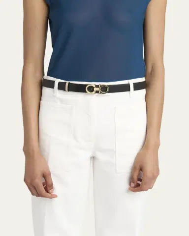 Ferragamo Mediterranean Gancini Leather Skinny Belt | Thumbnail 2