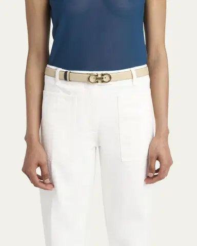 Ferragamo Mediterranean Gancini Leather Skinny Belt | Thumbnail 4