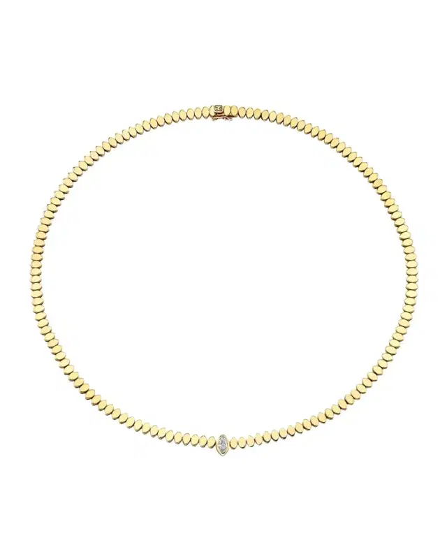 14K Yellow Gold Center Diamond Marquise Eye Necklace