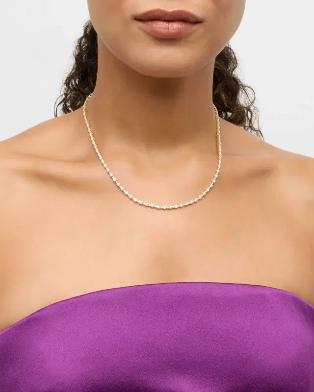 18K Yellow Gold Diamond Tennis Necklace, 17"L, 8.37tcw