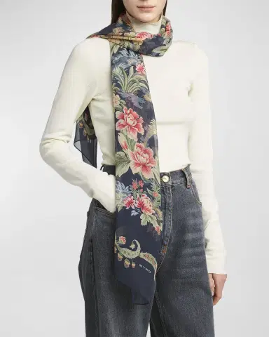 Etro Sheer Floral Print Silk Scarf | Thumbnail 2