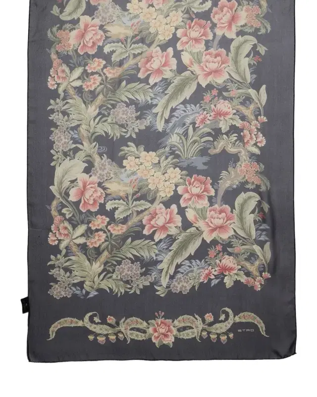 Sheer Floral Print Silk Scarf
