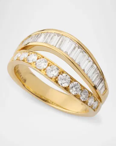 Anita Ko 18K Yellow Gold Baguette and Round Diamond Two-Wave Ring | Thumbnail 2