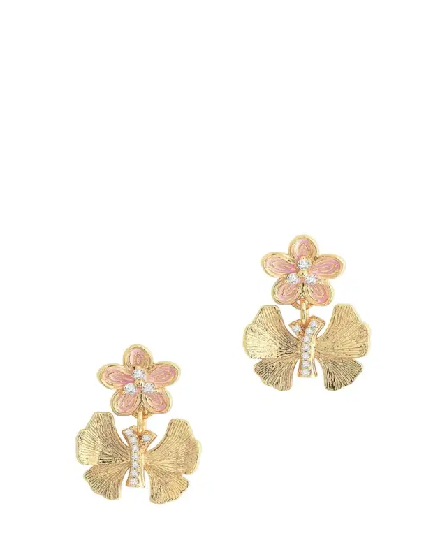 Anabel Aram Jewelry Butterfly with Enamel Flower Earrings