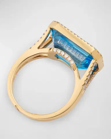 Goshwara 18K Gossip East-West Emerald Cut Blue Topaz Statement Ring with Diamonds | Thumbnail 5