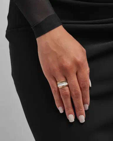 Boucheron Quatre Large Ring in Tricolor Gold with White Ceramic and Diamonds, Size 54 | Thumbnail 2