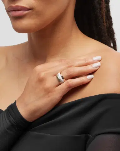 Boucheron Quatre Large Ring in Tricolor Gold with White Ceramic and Diamonds, Size 54 | Thumbnail 5