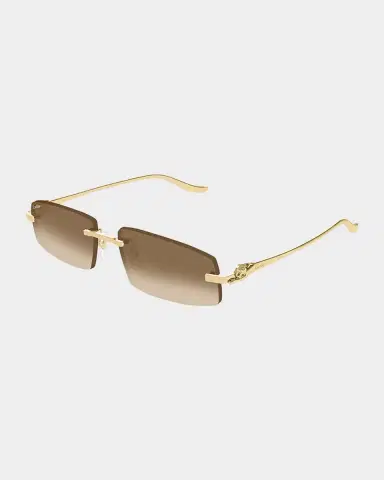 Cartier Panthère Rimless Rectangular Sunglasses in Gold Metal | Thumbnail 2