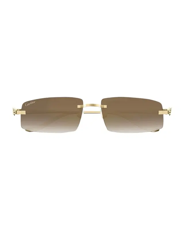 Cartier Panthère Rimless Rectangular Sunglasses in Gold Metal