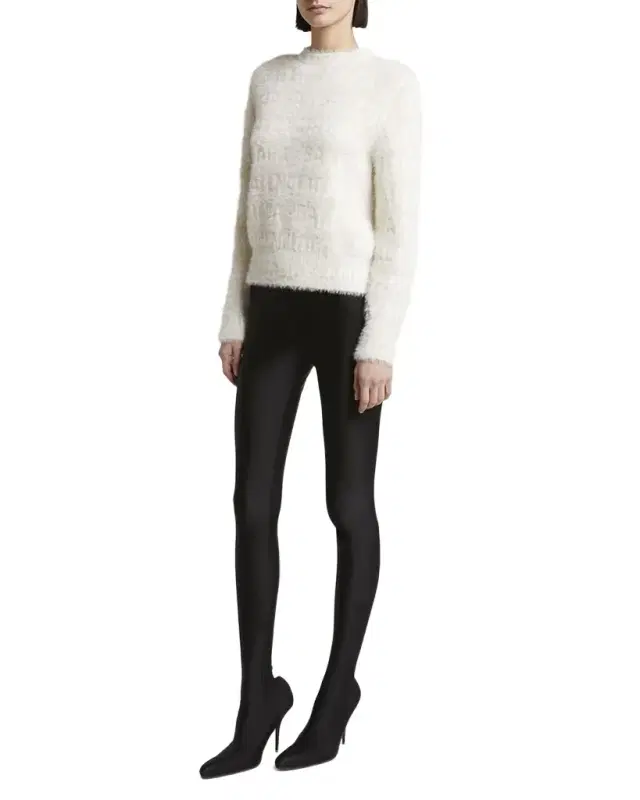 Furry All Over Mock-Neck Logo Sweater