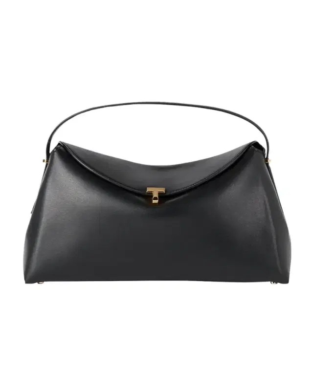 T Lock Flap Leather Shoulder Bag