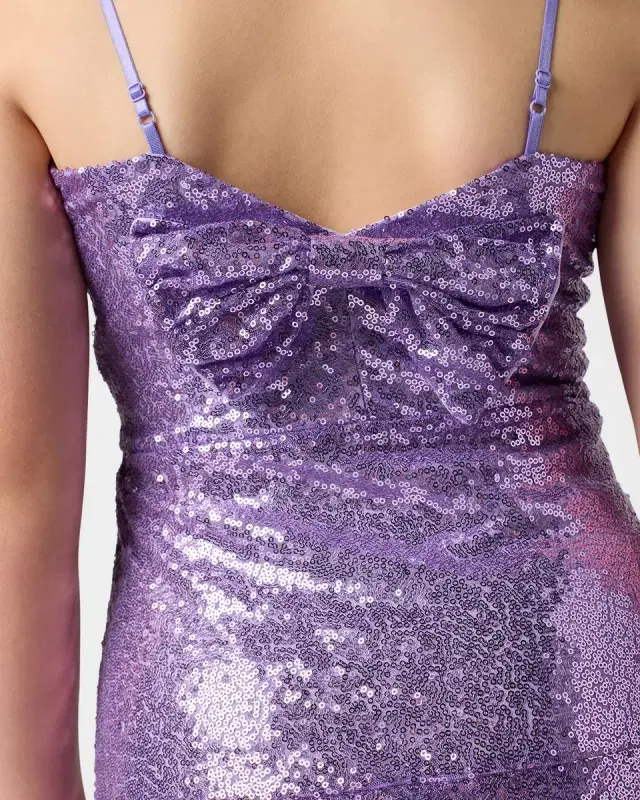 Girl 's Tiered Sequin Dress W/ Bow, Size 7-16