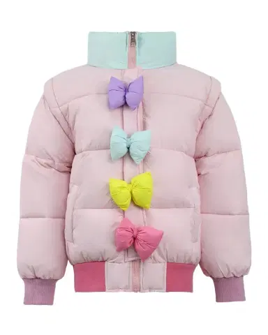 Lola + The Boys Girl's Puffer Jacket W/ Rainbow Bows | Thumbnail 1 Lola + The Boys Girl's Puffer Jacket W/ Rainbow Bows | Thumbnail 1