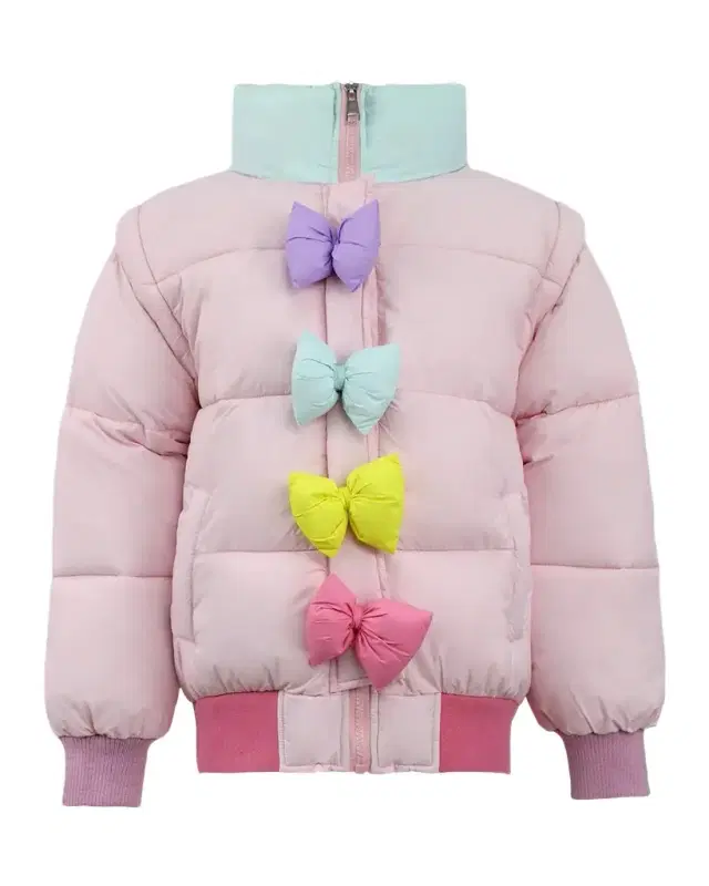 Lola + The Boys Girl 's Puffer Jacket W/ Rainbow Bows, Size 2-14
