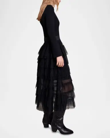 Maje Josepha Layered Tulle Midi Skirt | Thumbnail 6