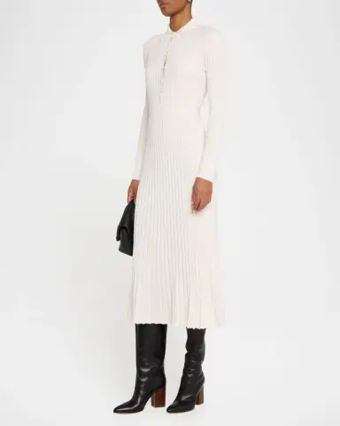 Gabriela Hearst Ardor Long-Sleeve Rib-Knit Midi Polo Dress | Thumbnail 2