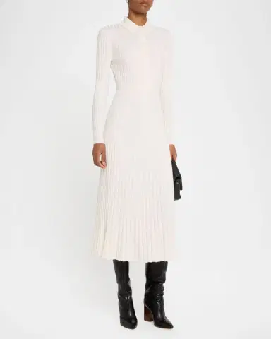 Gabriela Hearst Ardor Long-Sleeve Rib-Knit Midi Polo Dress | Thumbnail 4
