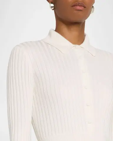 Gabriela Hearst Ardor Long-Sleeve Rib-Knit Midi Polo Dress | Thumbnail 5