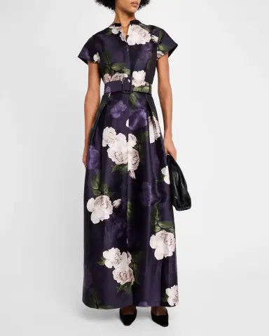 SACHIN & BABI Marta Pleated Floral-Print Shirt Gown | Thumbnail 2