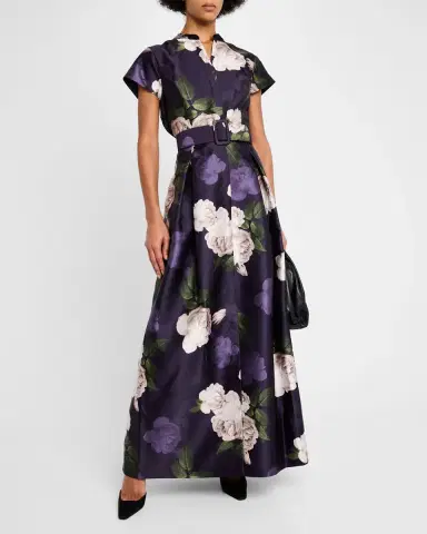 SACHIN & BABI Marta Pleated Floral-Print Shirt Gown | Thumbnail 4