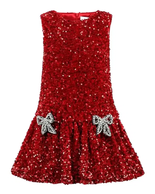 Lola + The Boys Girl 's Sequin Dress W/ Bows, Size 4-14