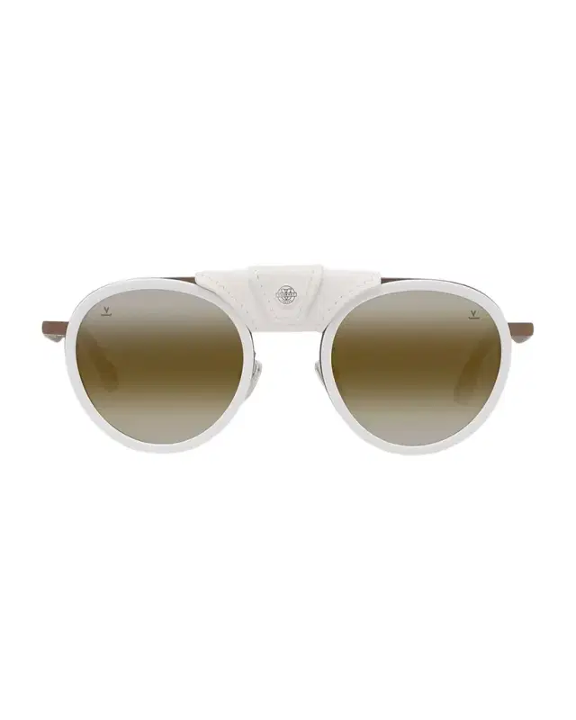 Vuarnet Men 's Glacier 01 Titanium Round Sunglasses with Side Shields and Cord