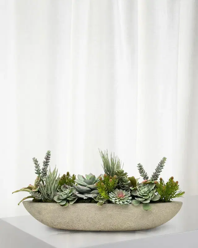 Winward Home Succulent Faux Floral Arrangement in Boat, 28"
