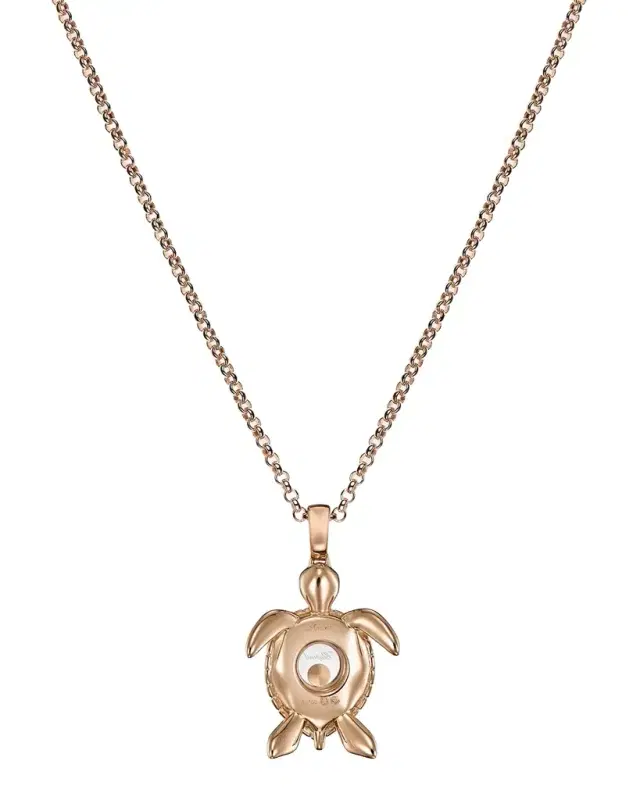 18K Rose Gold Happy Diamonds Sapphire Turtle Pendant Necklace