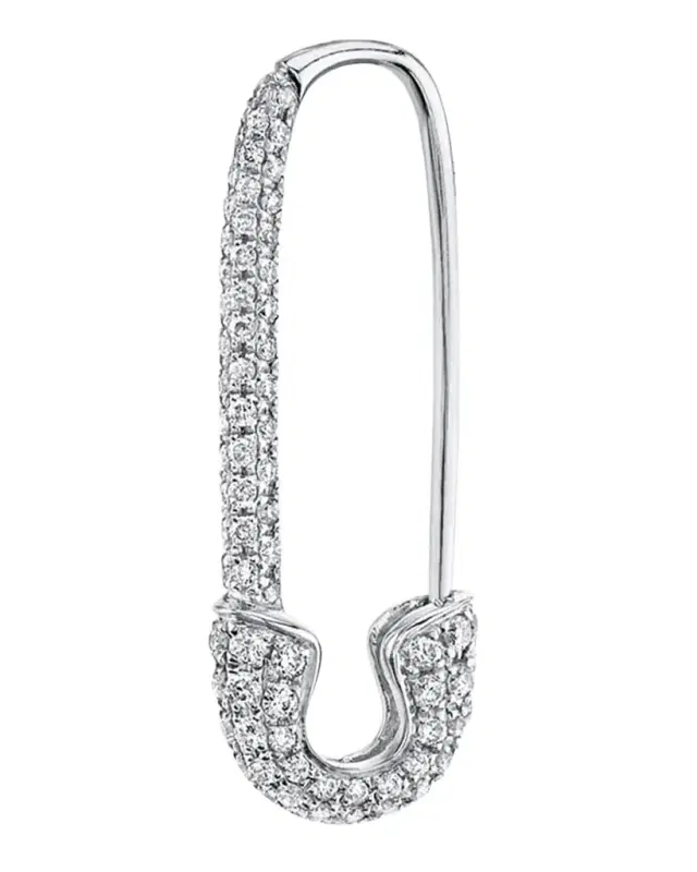18K White Gold Diamond Safety Pin Earring, Single (Right) 18K White Gold Diamond Safety Pin Earring, Single (Right)