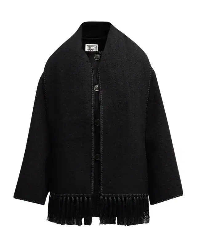 Fringe Embroidered Scarf Wool Jacket