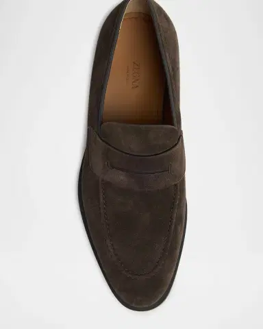 Zegna Men's Suede Rubber-Sole Penny Loafers | Thumbnail 3 Zegna Men's Suede Rubber-Sole Penny Loafers | Thumbnail 3