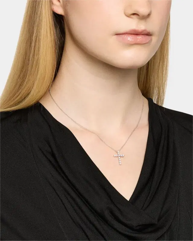 18K White Gold Diamond Cross Necklace, 20"L, 0.66tcw 18K White Gold Diamond Cross Necklace, 20"L, 0.66tcw