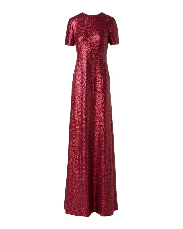 Short-Sleeve Stretch Paillette Jersey Gown