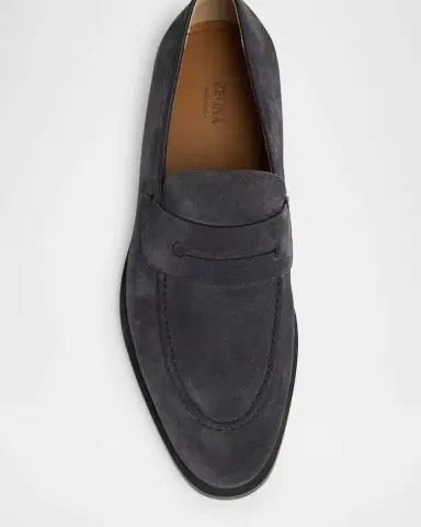 Zegna Men's Suede Rubber-Sole Penny Loafers | Thumbnail 3 Zegna Men's Suede Rubber-Sole Penny Loafers | Thumbnail 3