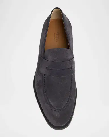Zegna Men's Suede Rubber-Sole Penny Loafers | Thumbnail 4 Zegna Men's Suede Rubber-Sole Penny Loafers | Thumbnail 4