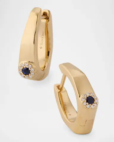 Kastel Jewelry 14K Yellow Gold Rectangle Small Diamond and Sapphire Huggie Earrings | Thumbnail 2