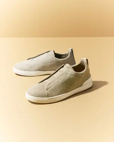 ZEGNA Men 's Triple Stitch Linen Slip-On Sneakers | Thumbnail 2