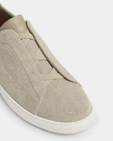 ZEGNA Men 's Triple Stitch Linen Slip-On Sneakers | Thumbnail 3