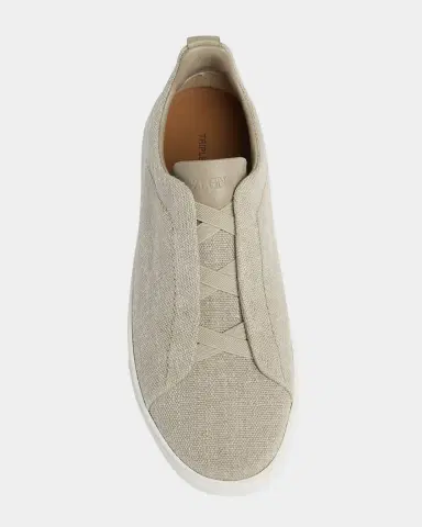 ZEGNA Men 's Triple Stitch Linen Slip-On Sneakers | Thumbnail 4