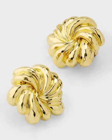 NM Estate Estate Dunay 18K Yellow Gold Hammered and Faceted Finish Floral Swirl Earrings | Thumbnail 3