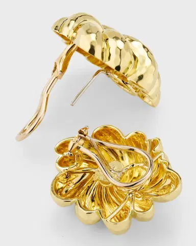 NM Estate Estate Dunay 18K Yellow Gold Hammered and Faceted Finish Floral Swirl Earrings | Thumbnail 4